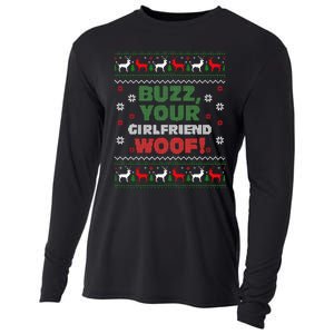 Buzz Xmas Your Girlfriend Woof! Ugly Christmas Sweater Cooling Performance Long Sleeve Crew