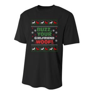 Buzz Xmas Your Girlfriend Woof! Ugly Christmas Sweater Youth Performance Sprint T-Shirt