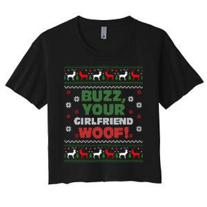 Buzz Xmas Your Girlfriend Woof! Ugly Christmas Sweater Women's Crop Top Tee