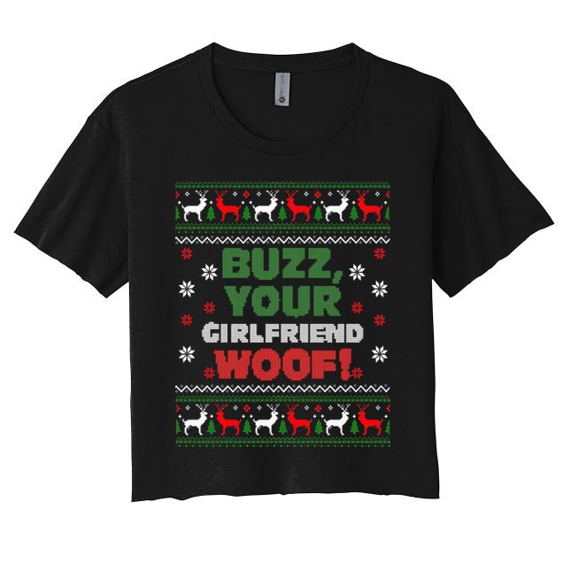 Buzz Xmas Your Girlfriend Woof! Ugly Christmas Sweater Crop Top