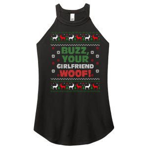 Buzz Xmas Your Girlfriend Woof! Ugly Christmas Sweater Women's Perfect Tri Rocker Tank