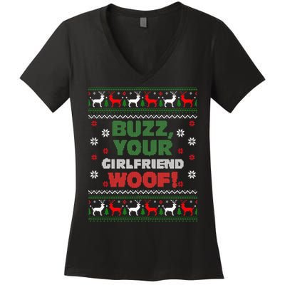 Buzz Xmas Your Girlfriend Woof! Ugly Christmas Sweater Women's V-Neck T-Shirt