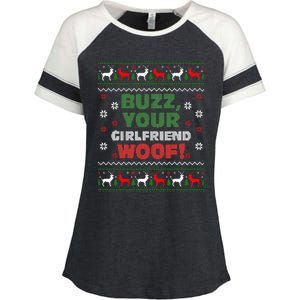 Buzz Xmas Your Girlfriend Woof! Ugly Christmas Sweater Enza Ladies Jersey Colorblock Tee