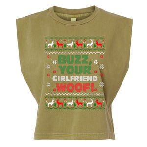 Buzz Xmas Your Girlfriend Woof! Ugly Christmas Sweater Garment-Dyed Women's Muscle Tee