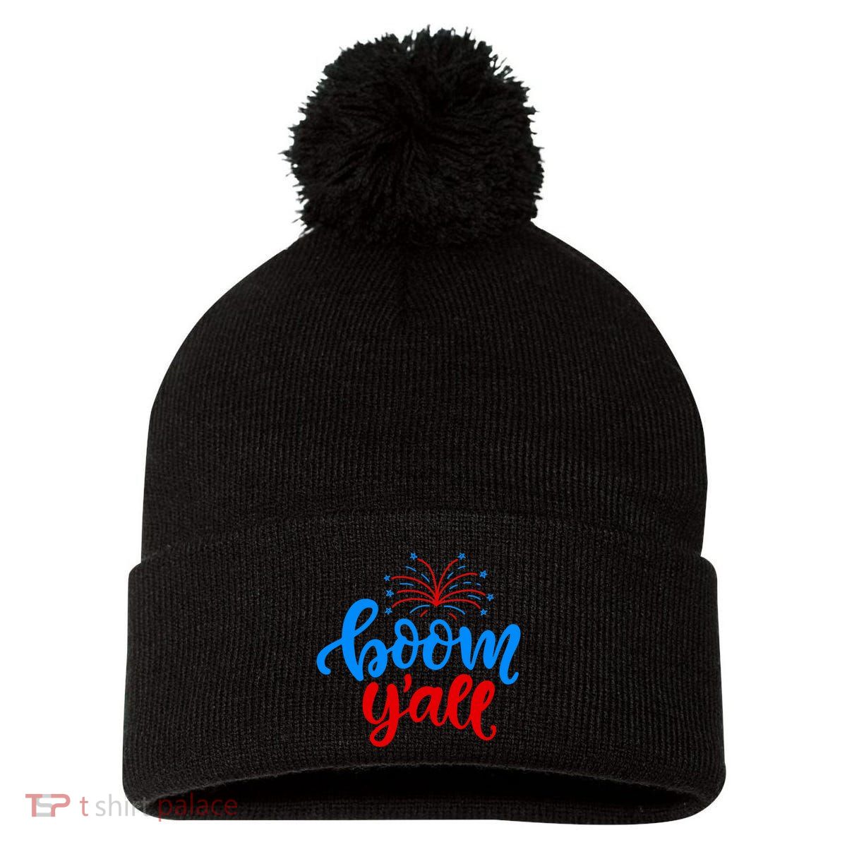 Boom Yall 4th Of July Firework Festive Pom Pom 12in Knit Beanie