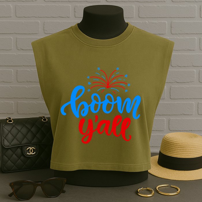 Boom Yall 4th Of July Firework Festive Garment-Dyed Women's Muscle Tee