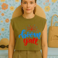 Boom Yall 4th Of July Firework Festive Garment-Dyed Women's Muscle Tee
