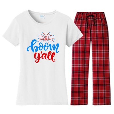 Boom Yall 4th Of July Firework Festive Women's Flannel Pajama Set