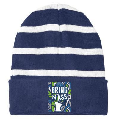 Bring Ya Ass To Minnesota Basketball Sports Fan Striped Beanie with Solid Band