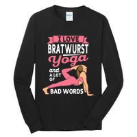 Bratwurst Yoga And Lot Of Bad Words Pilates Funny Yogi Humor Tall Long Sleeve T-Shirt