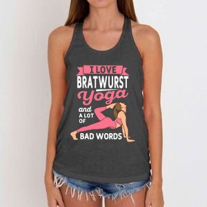 Bratwurst Yoga And Lot Of Bad Words Pilates Funny Yogi Humor Women's Knotted Racerback Tank