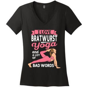 Bratwurst Yoga And Lot Of Bad Words Pilates Funny Yogi Humor Women's V-Neck T-Shirt