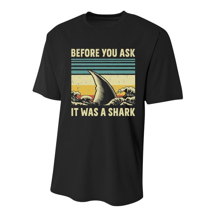 Before Your Ask It Was A Shark Funny Amputation Surgery Youth Performance Sprint T-Shirt
