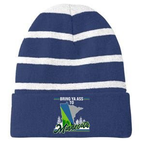 Bring Ya Ass To Minnesota Basketball Sports Fan Striped Beanie with Solid Band