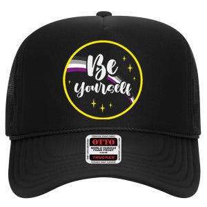 Be Yourself Asexual Rainbow Ace Pride Flag Lgbtq High Crown Mesh Back Trucker Hat