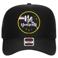 Be Yourself Asexual Rainbow Ace Pride Flag Lgbtq High Crown Mesh Back Trucker Hat