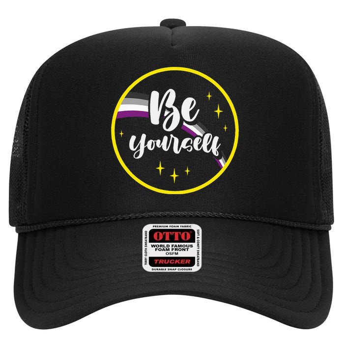 Be Yourself Asexual Rainbow Ace Pride Flag Lgbtq High Crown Mesh Back Trucker Hat