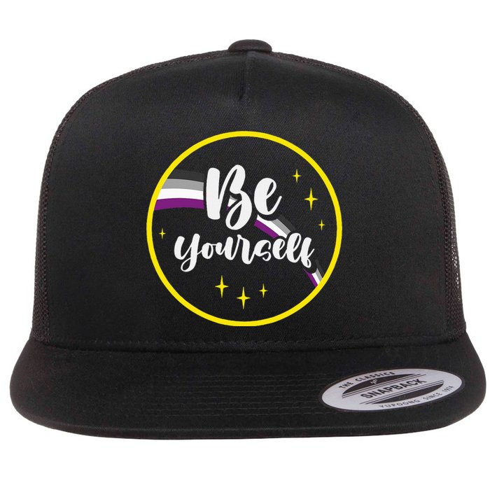 Be Yourself Asexual Rainbow Ace Pride Flag Lgbtq Flat Bill Trucker Hat