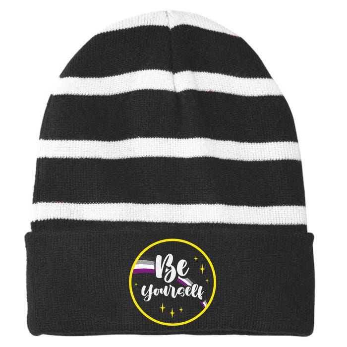 Be Yourself Asexual Rainbow Ace Pride Flag Lgbtq Striped Beanie with Solid Band