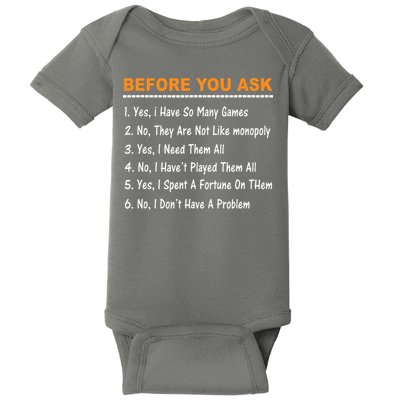 Before You Ask Yes I Have So Many Games Funny Board Game Baby Bodysuit