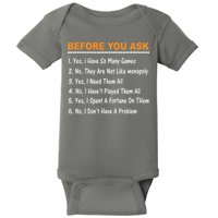 Before You Ask Yes I Have So Many Games Funny Board Game Baby Bodysuit