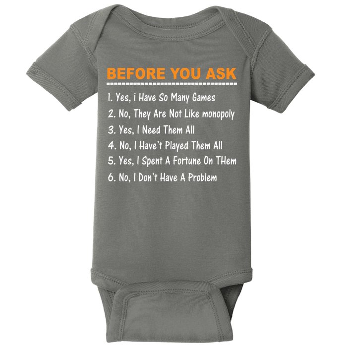 Before You Ask Yes I Have So Many Games Funny Board Game Baby Bodysuit
