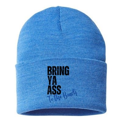 Bring Ya Ass To The Beach Funny Retro Distressed Great Gift Sustainable Knit Beanie