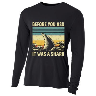 Before Your Ask It Was A Shark Funny Amputation Surgery Cooling Performance Long Sleeve Crew