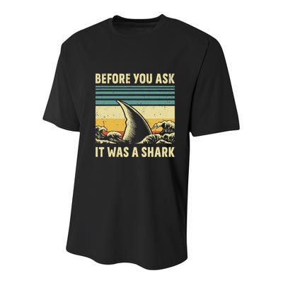 Before Your Ask It Was A Shark Funny Amputation Surgery Youth Performance Sprint T-Shirt