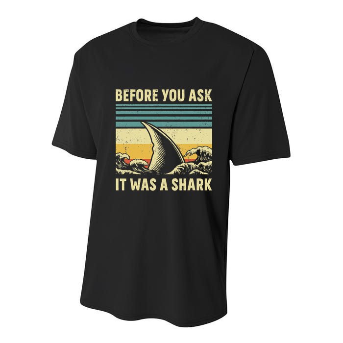 Before Your Ask It Was A Shark Funny Amputation Surgery Youth Performance Sprint T-Shirt