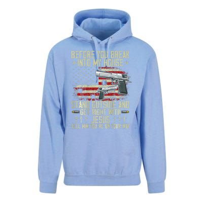 Before You Break Into My House Jesus Gun Rights On Back Unisex Surf Hoodie