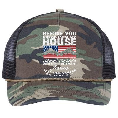 Before You Break Into My House Jesus Weapon Gun Owner Retro Rope Trucker Hat Cap