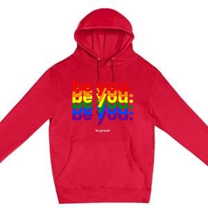 Be You Be Proud LGBTQ Pride Rainbow Lesbian Gay LGBT Ally Premium Pullover Hoodie