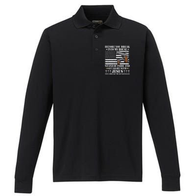 Before You Break Into My House Jesus Gift Gun Owner Lover Performance Long Sleeve Polo