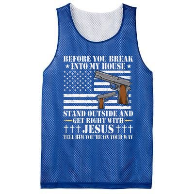 Before You Break Into My House Jesus Gift Gun Owner Lover Mesh Reversible Basketball Jersey Tank