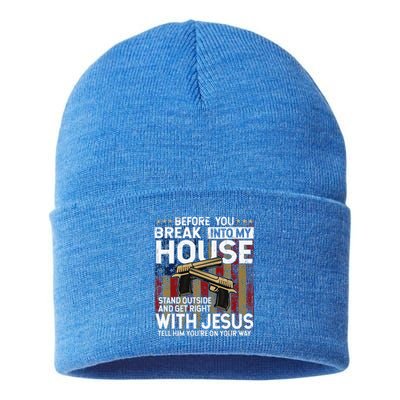 Before You Break Into My House Jesus Gun Owner Lover Sustainable Knit Beanie