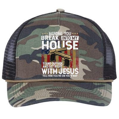 Before You Break Into My House Jesus Gun Owner Lover Retro Rope Trucker Hat Cap