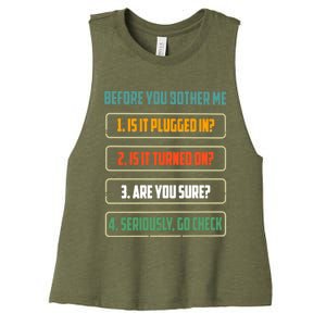 Before You Bother Me Funny Tech Support Checklist Gift Women's Racerback Cropped Tank