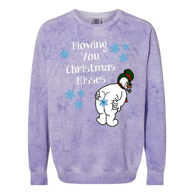 Blowing You Christmas Kisses Funny Snowman Colorblast Crewneck Sweatshirt