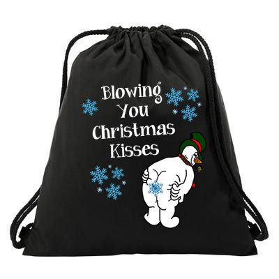 Blowing You Christmas Kisses Funny Snowman Drawstring Bag