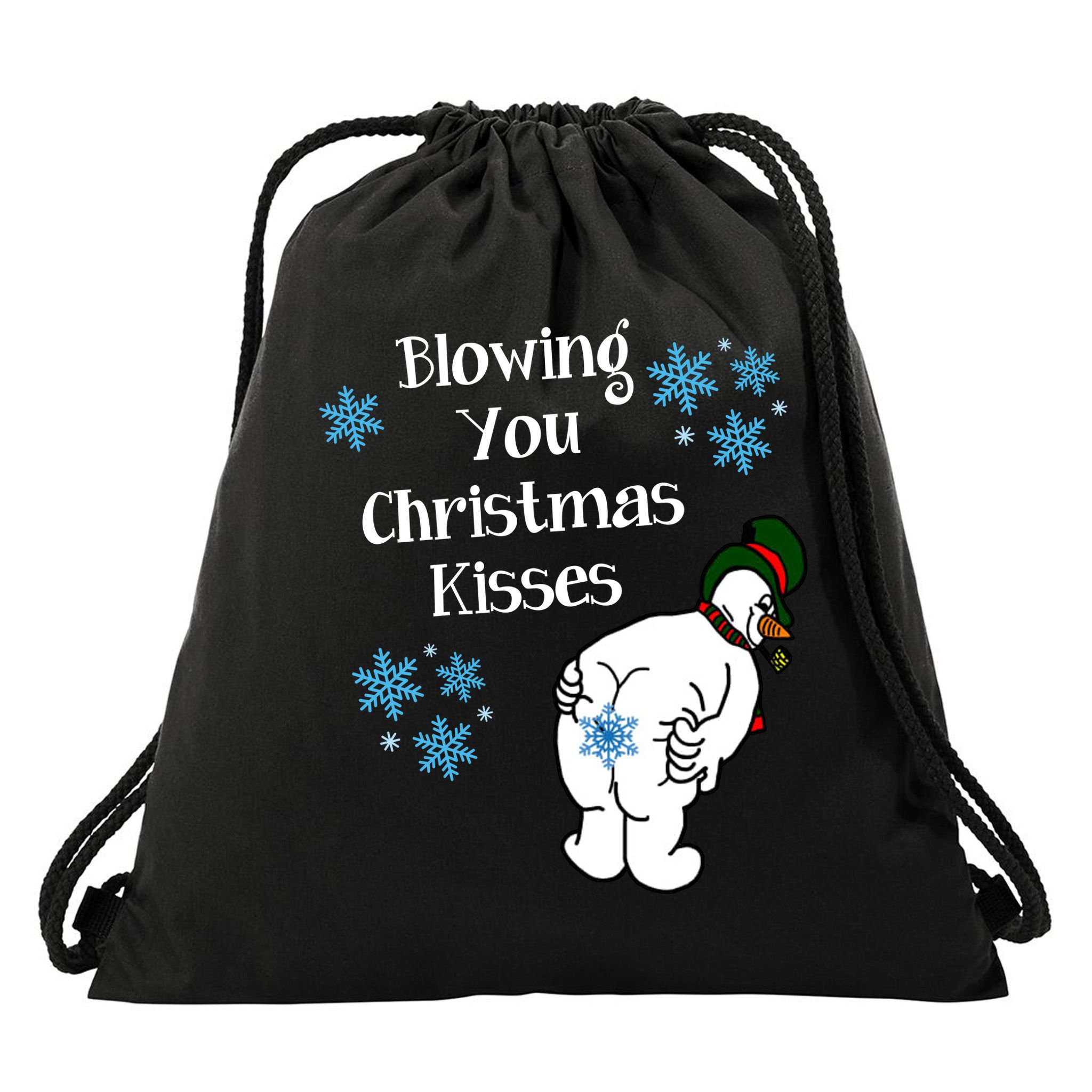Blowing You Christmas Kisses Funny Snowman Drawstring Bag