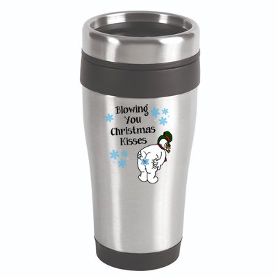 Blowing You Christmas Kisses Funny Snowman 16oz Travel Tumbler