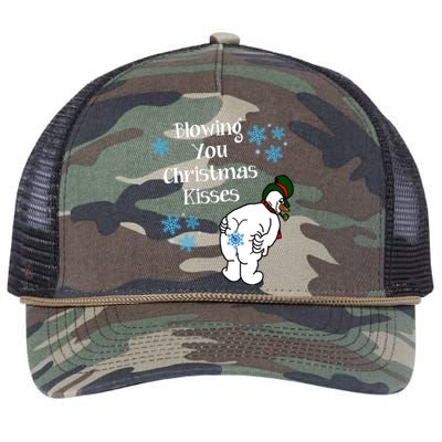 Blowing You Christmas Kisses Funny Snowman Retro Rope Trucker Hat Cap