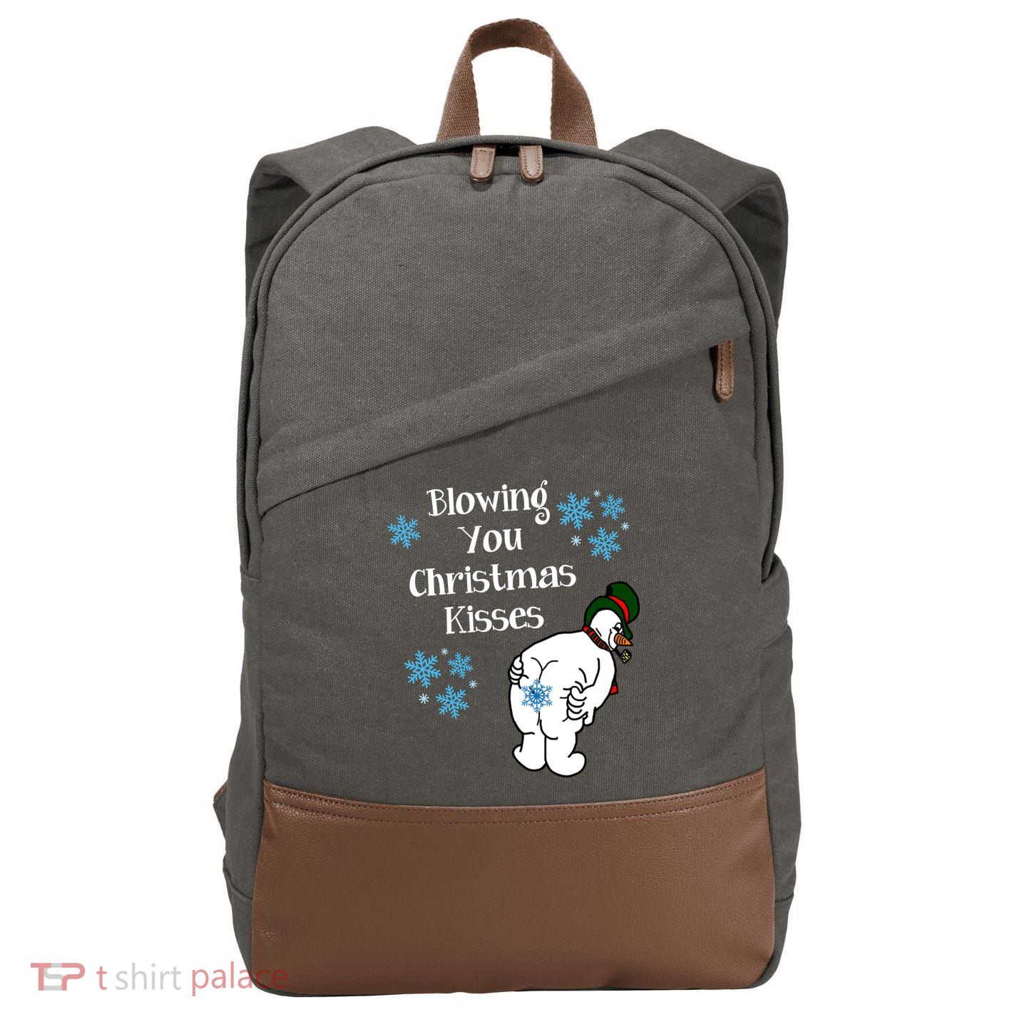 Blowing You Christmas Kisses Funny Snowman Cotton Canvas Backpack