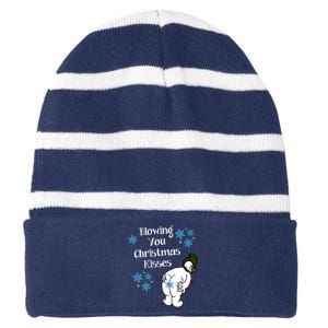 Blowing You Christmas Kisses Funny Snowman Striped Beanie with Solid Band