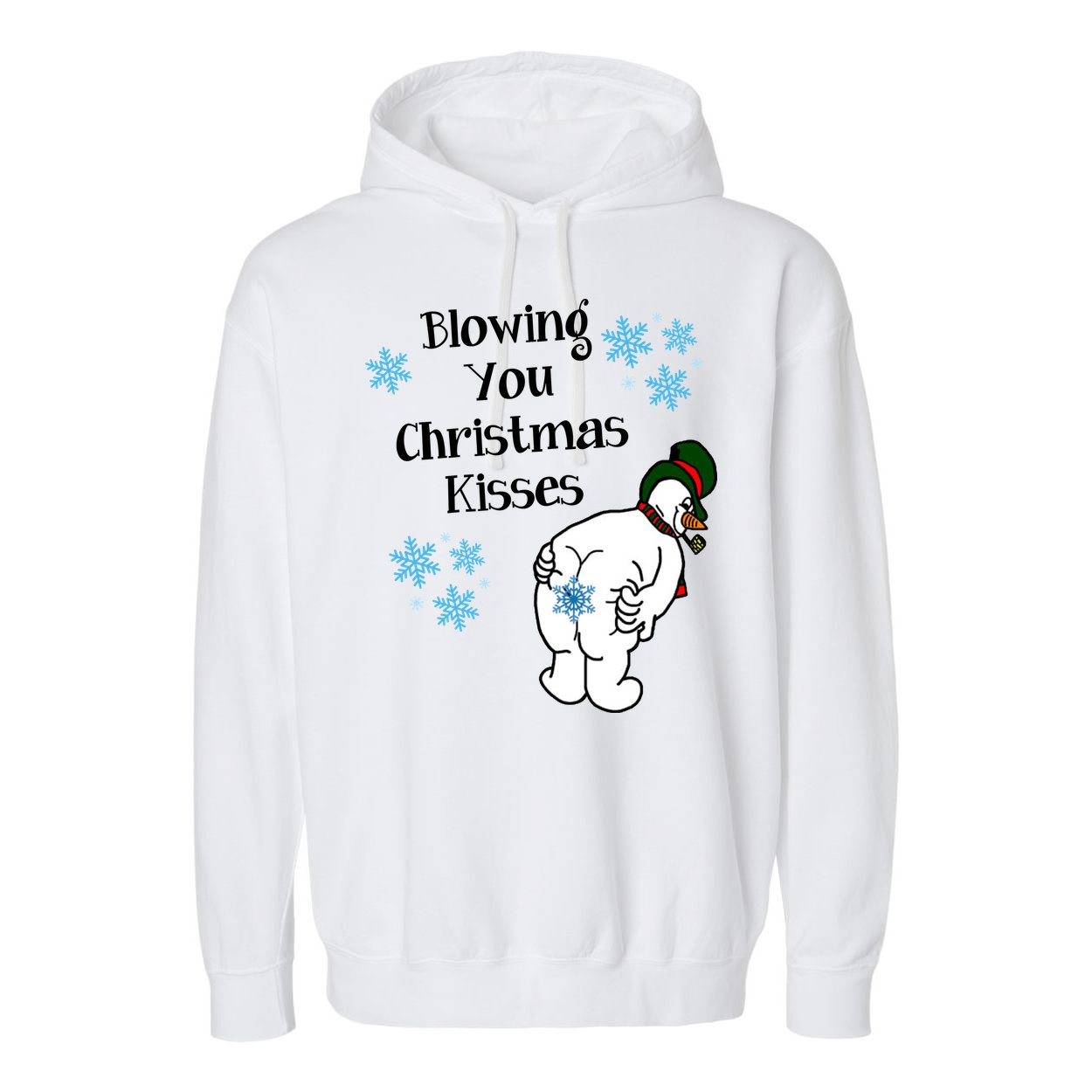Blowing You Christmas Kisses Funny Snowman Garment-Dyed Fleece Hoodie