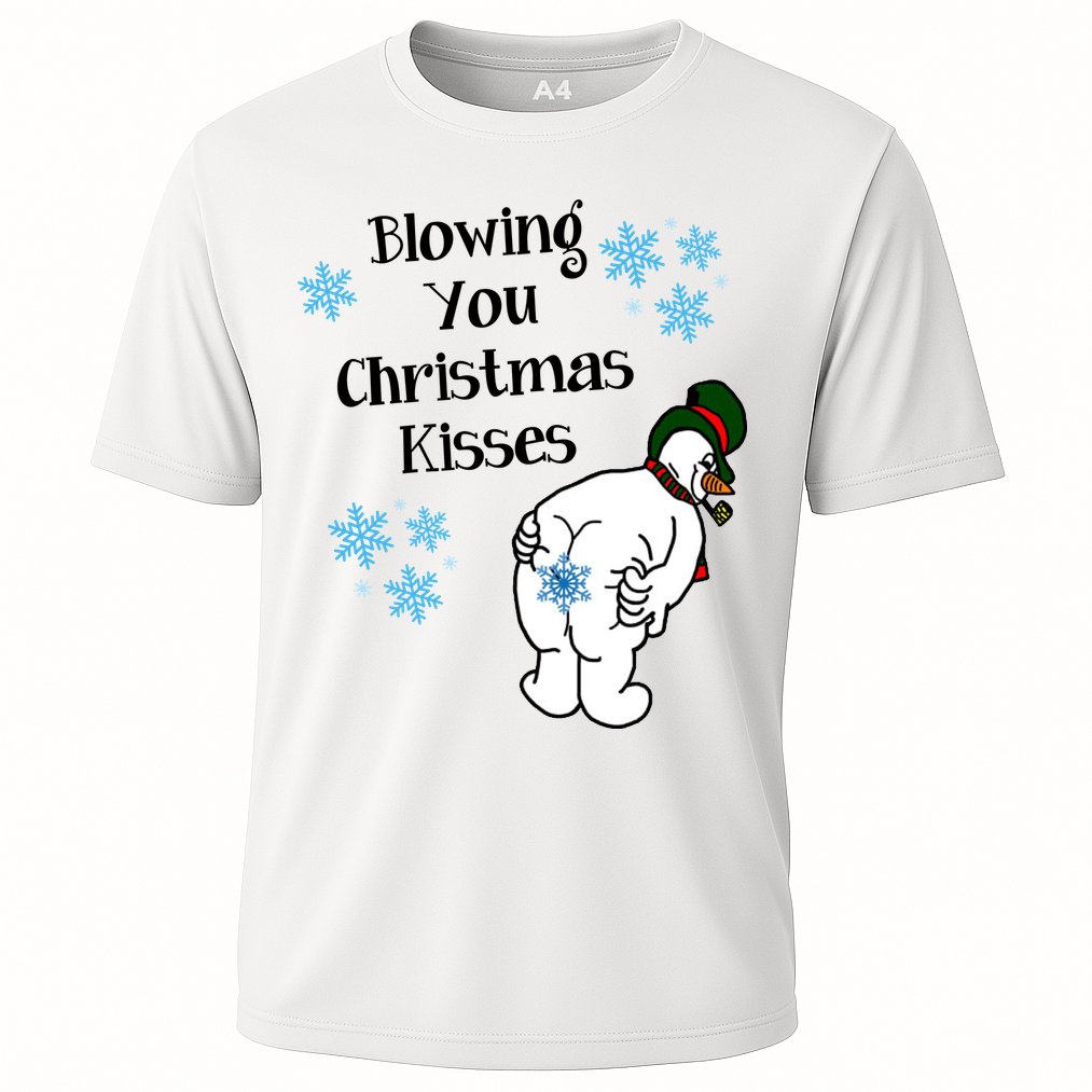 Blowing You Christmas Kisses Funny Snowman Cooling Performance Crew T-Shirt