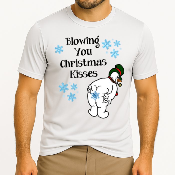 Blowing You Christmas Kisses Funny Snowman Cooling Performance Crew T-Shirt
