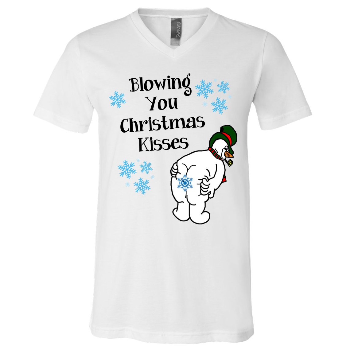 Blowing You Christmas Kisses Funny Snowman V-Neck T-Shirt