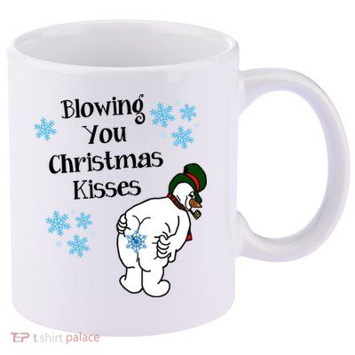 Blowing You Christmas Kisses Funny Snowman 11oz C Handle Ceramic Mug